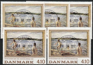 FRIMÆRKER DANMARK | 1988 - AFA 921 - Peter Hansen - 4,10 Kr. flerfarvet x 5 stk. - Pragt Stemplet